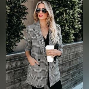 Rachel Zoe Black and White Plaid Blazer